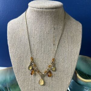 Lia Sophia Caramel Corn Mother of Pearl, Crystal, Gold Teardrop Stones Necklace